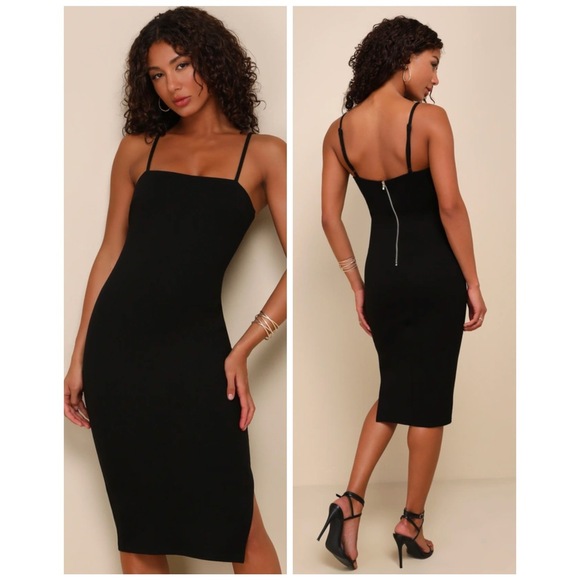 Lulus Dresses & Skirts - Lulus Paulina Black Bodycon Midi Dress Size Medium